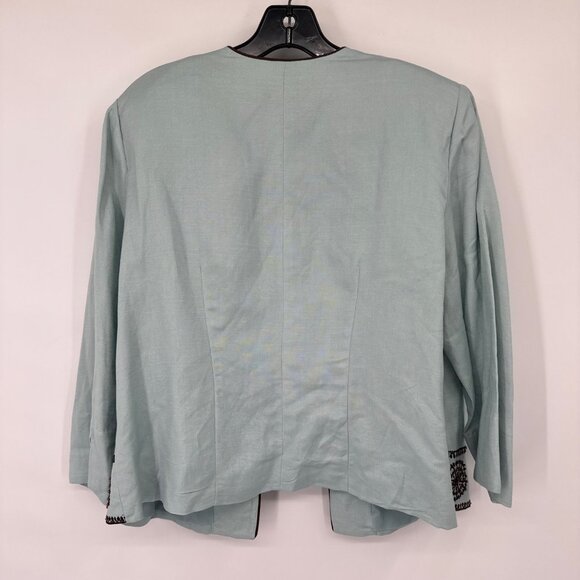 Jessica Howard size 14W Light Blue Open Front Jacket  Brown Embroidered  Beaded - Picture 8 of 10